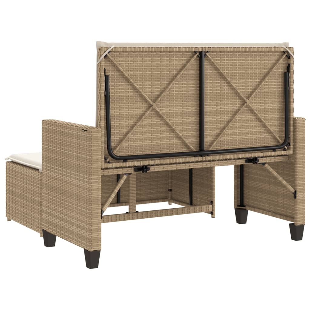 Garden Bench with Cushion and Stool Beige Poly Rattan