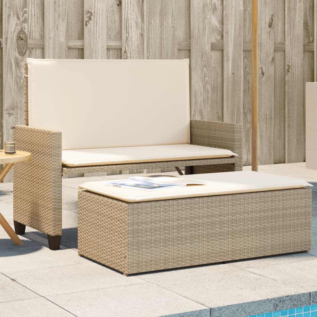 Garden Bench with Cushion and Stool Beige Poly Rattan