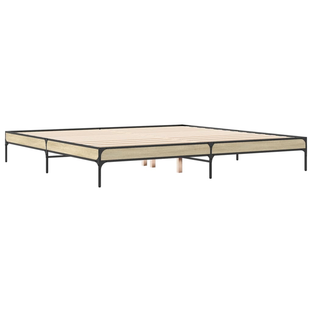 Bed frame Sonoma oak 200x200 cm wood material and metal