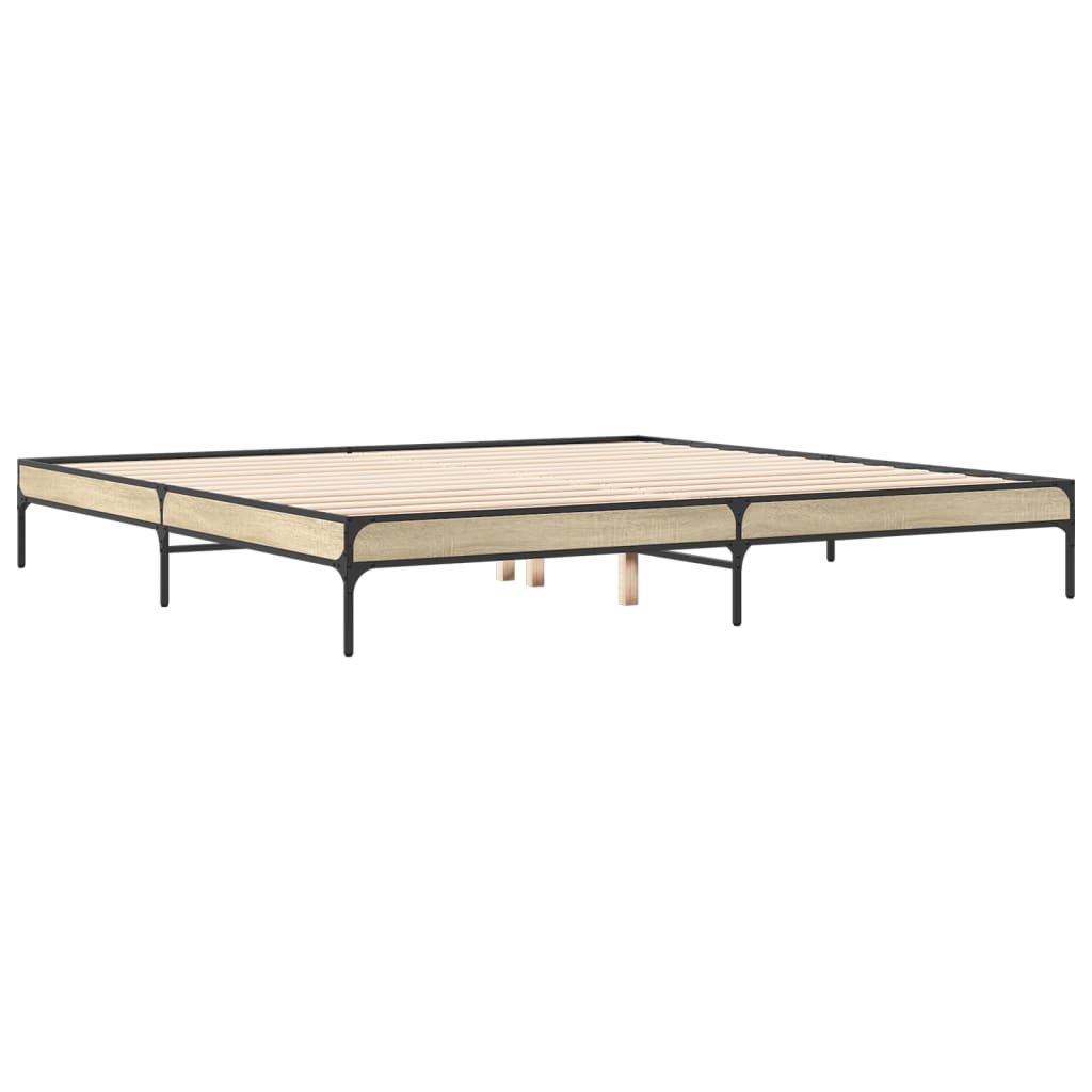 Bed frame Sonoma oak 200x200 cm wood material and metal