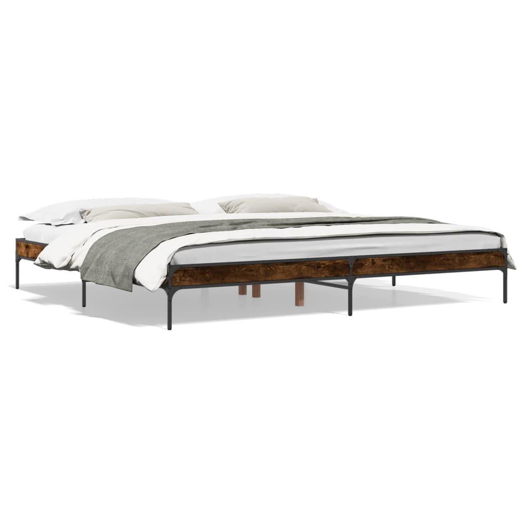 Bed frame smoked oak 200x200 cm wood material and metal