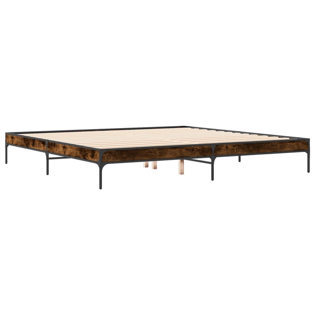 Bed frame smoked oak 200x200 cm wood material and metal