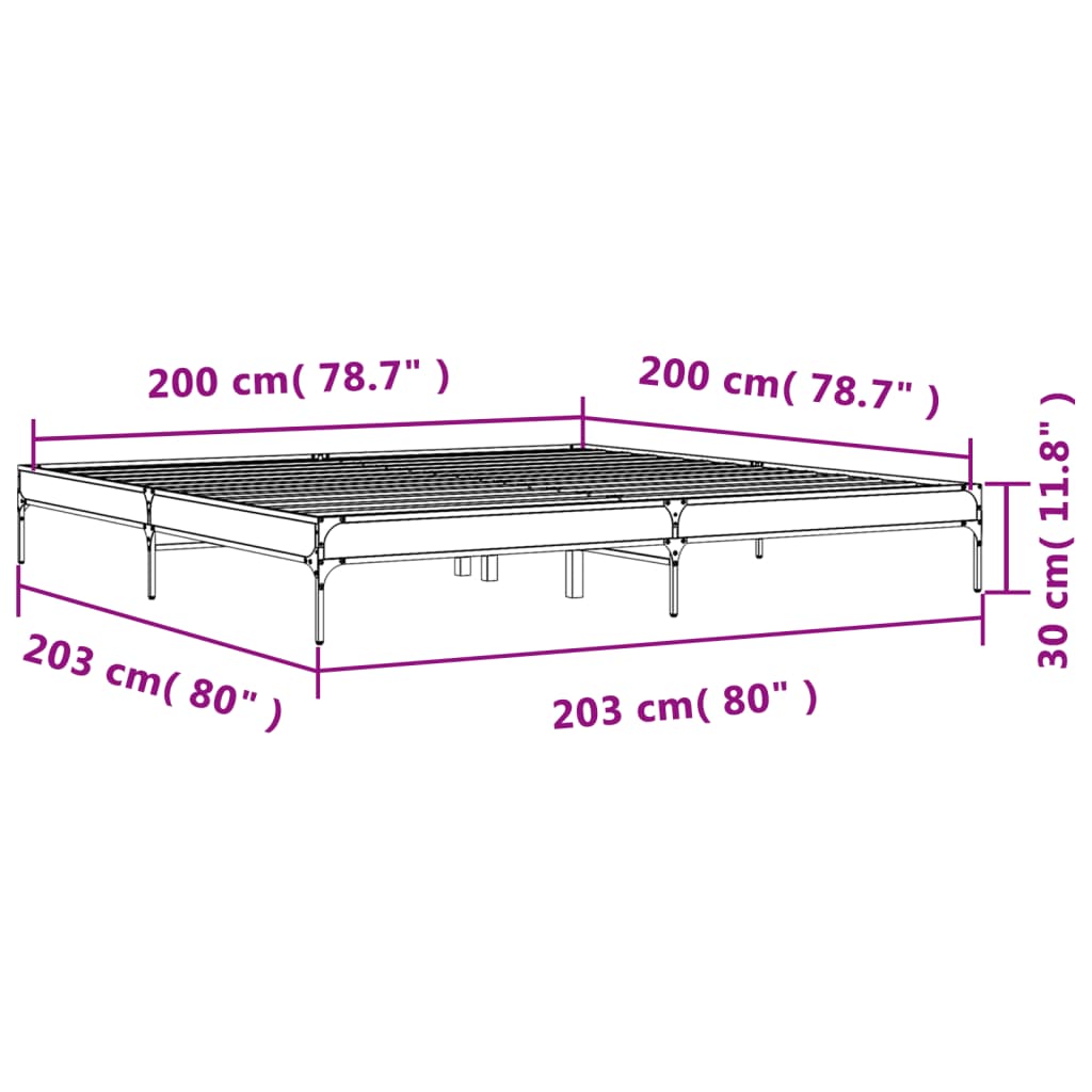 Bed frame smoked oak 200x200 cm wood material and metal