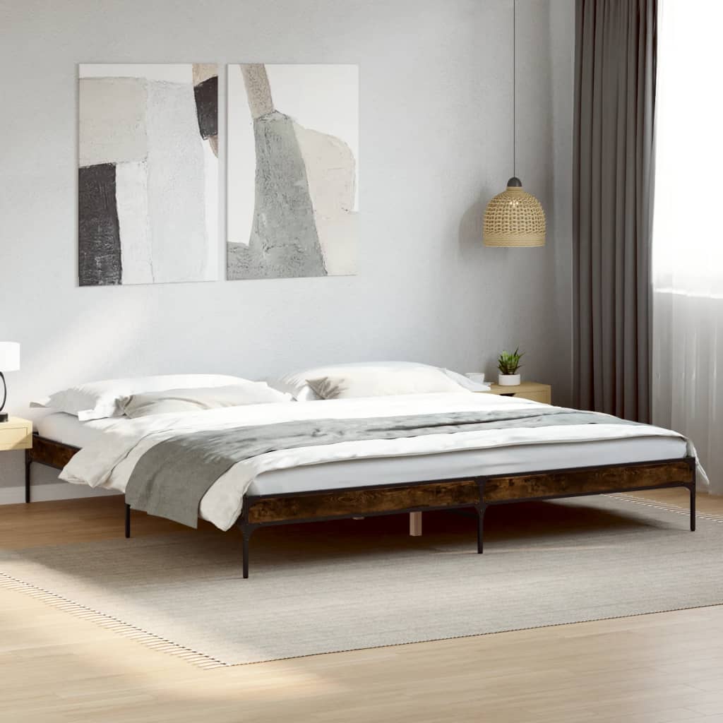 Bed frame smoked oak 200x200 cm wood material and metal