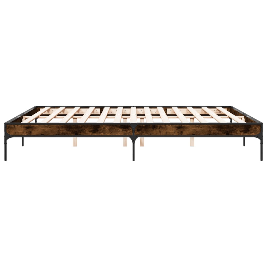 Bed frame smoked oak 180x200 cm wood material and metal