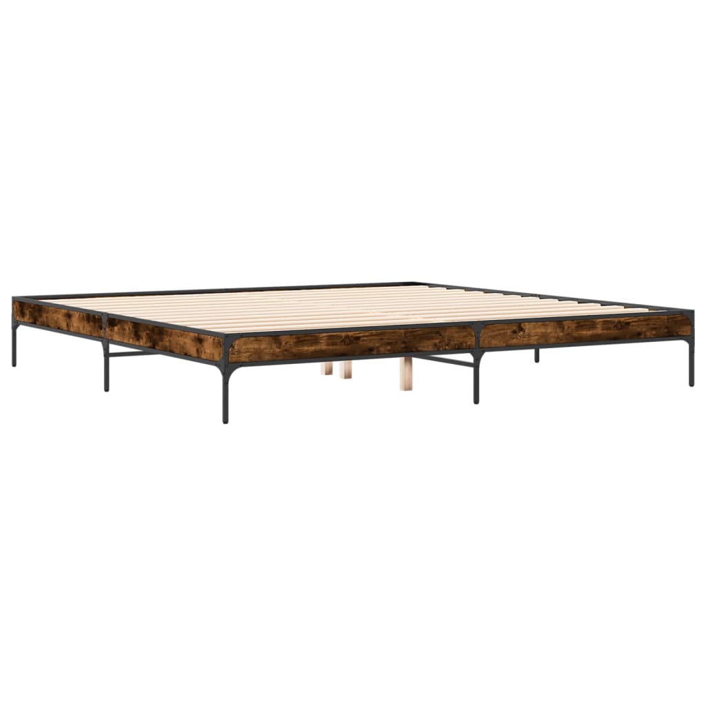 Bed frame smoked oak 180x200 cm wood material and metal