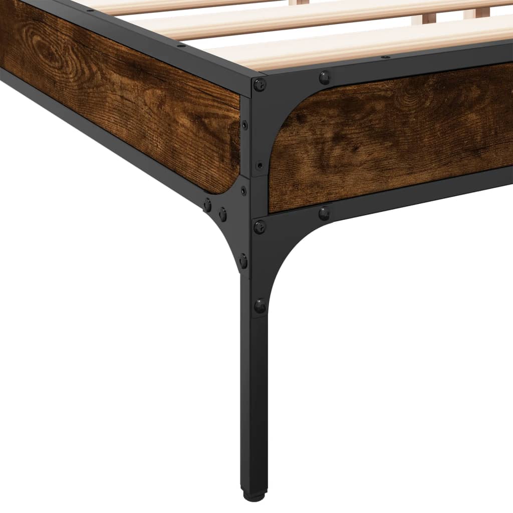 Bed frame smoked oak 180x200 cm wood material and metal