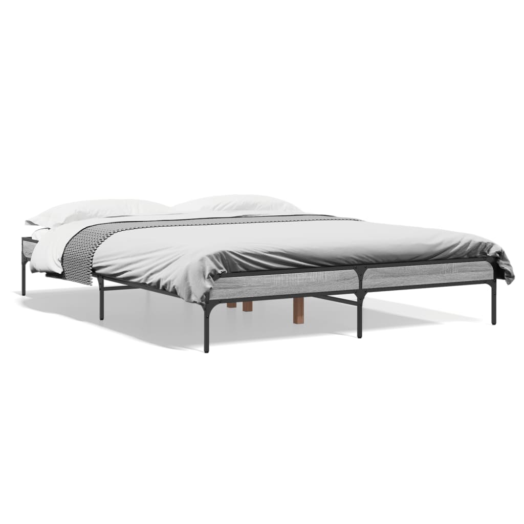 Bed frame Grey Sonoma 160x200 cm wood material and metal
