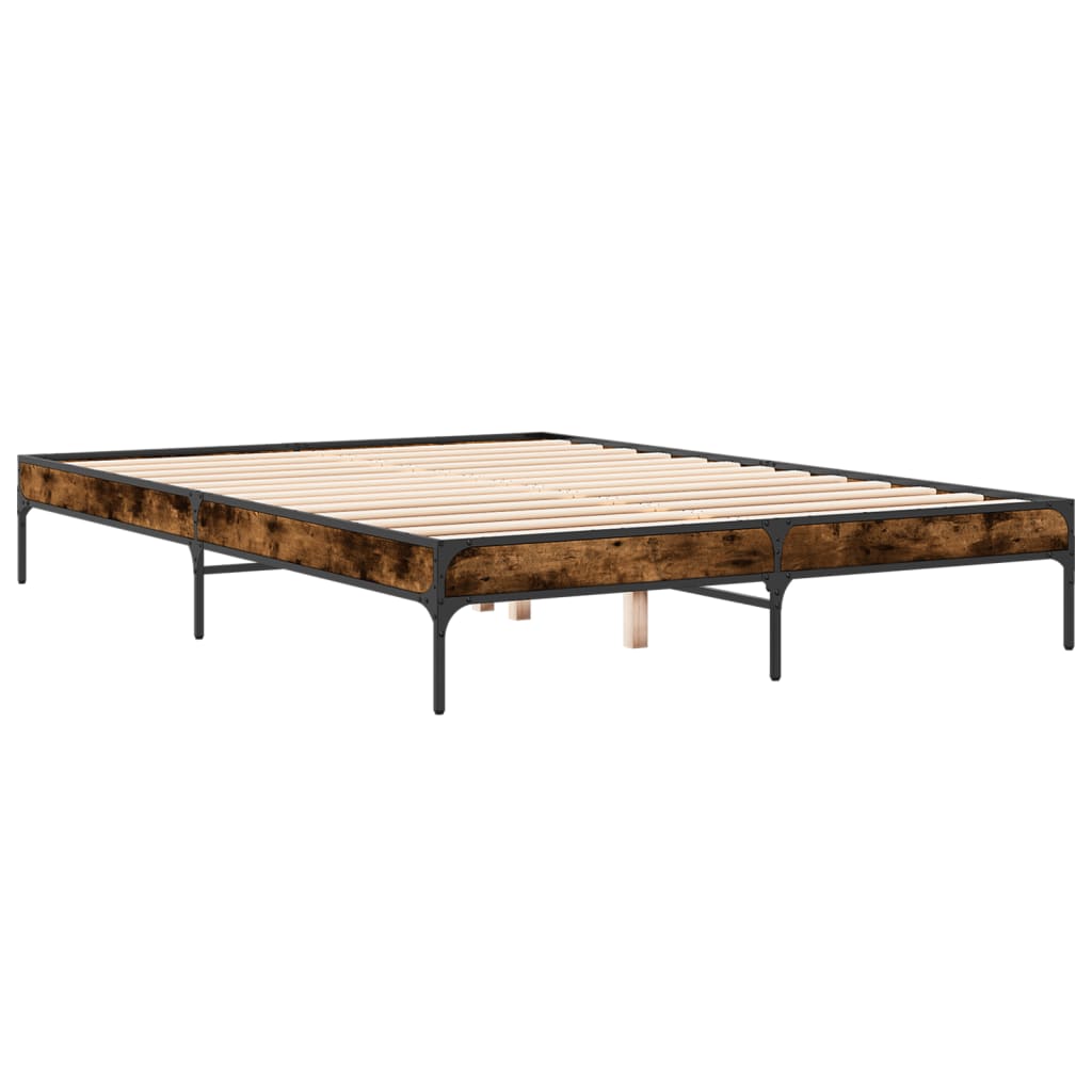 Bed frame smoked oak 150x200 cm wood material and metal