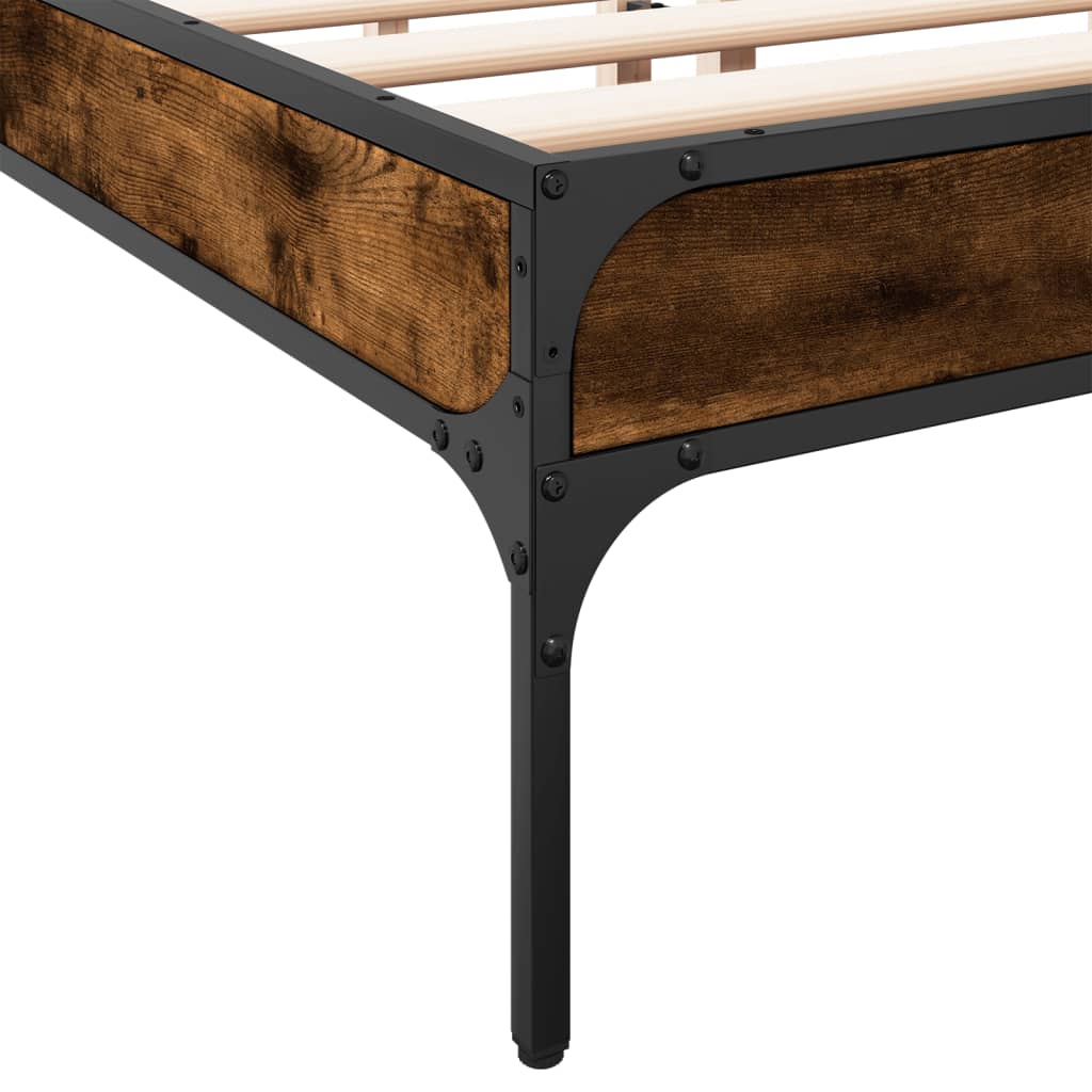 Bed frame smoked oak 150x200 cm wood material and metal