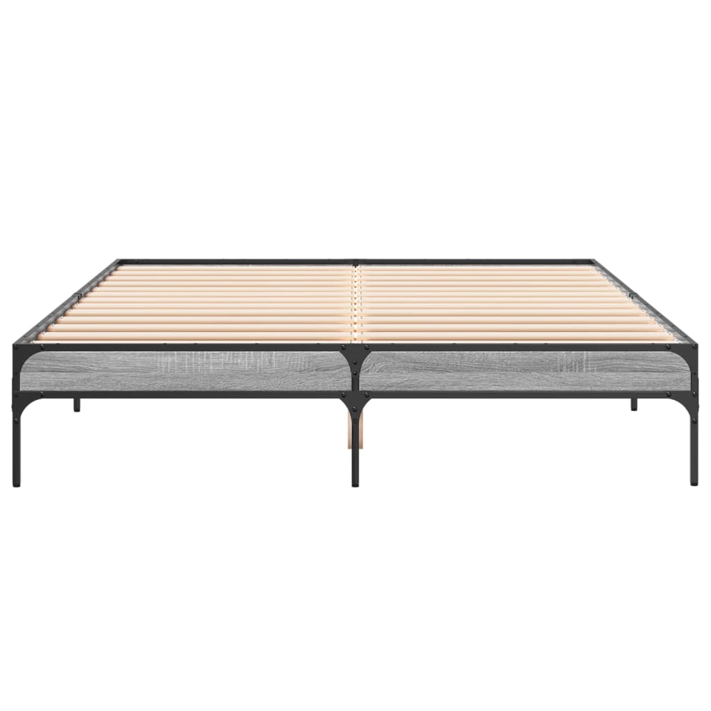 Bed frame Grey Sonoma 150x200 cm wood material and metal