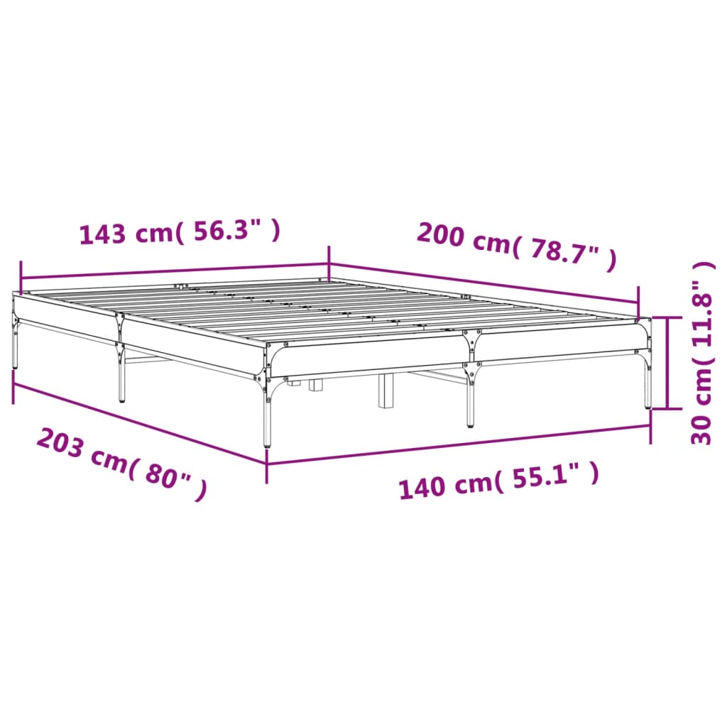 Bed frame Sonoma oak 140x200 cm wood material and metal