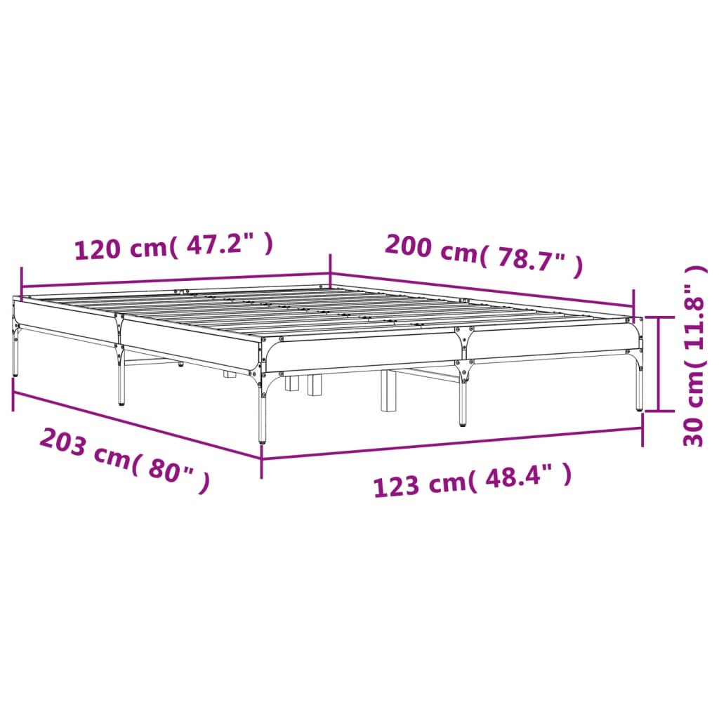 Bed frame Grey Sonoma 120x200 cm wood material and metal
