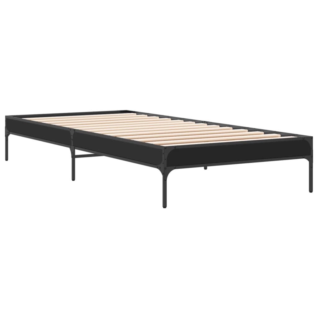 Bed frame black 100x200 cm wood material and metal