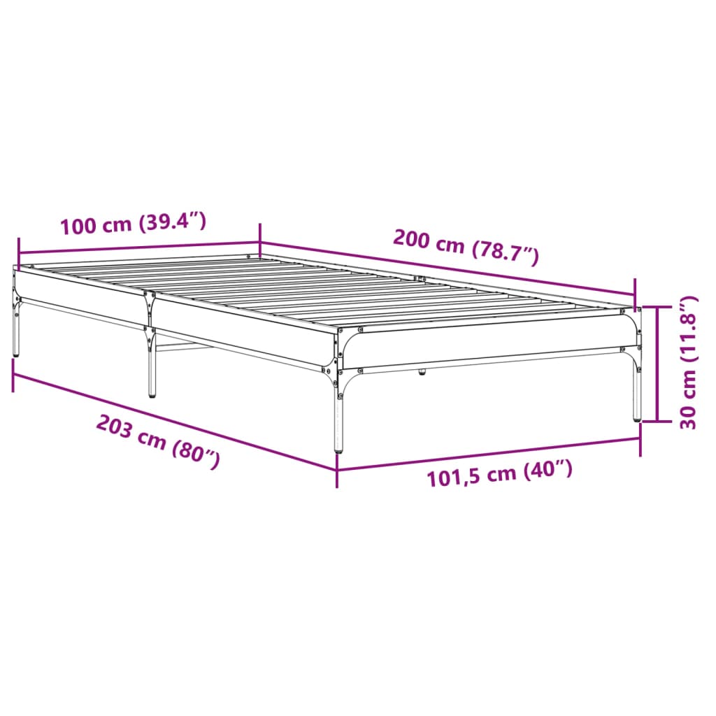 Bed frame black 100x200 cm wood material and metal