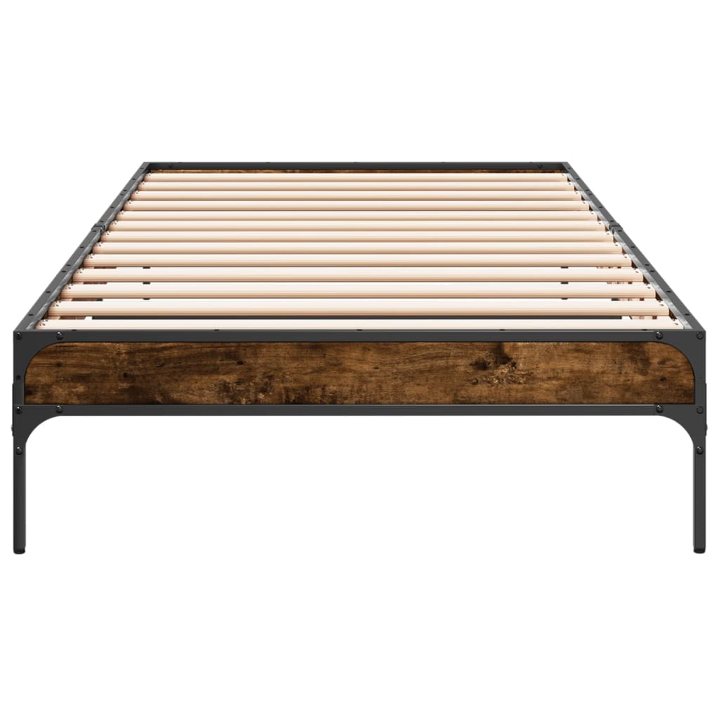 Bed frame smoked oak 100x200 cm wood material and metal