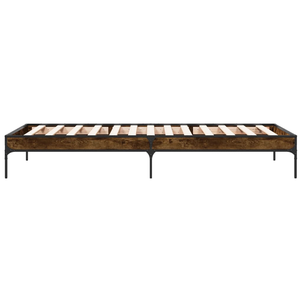 Bed frame smoked oak 100x200 cm wood material and metal