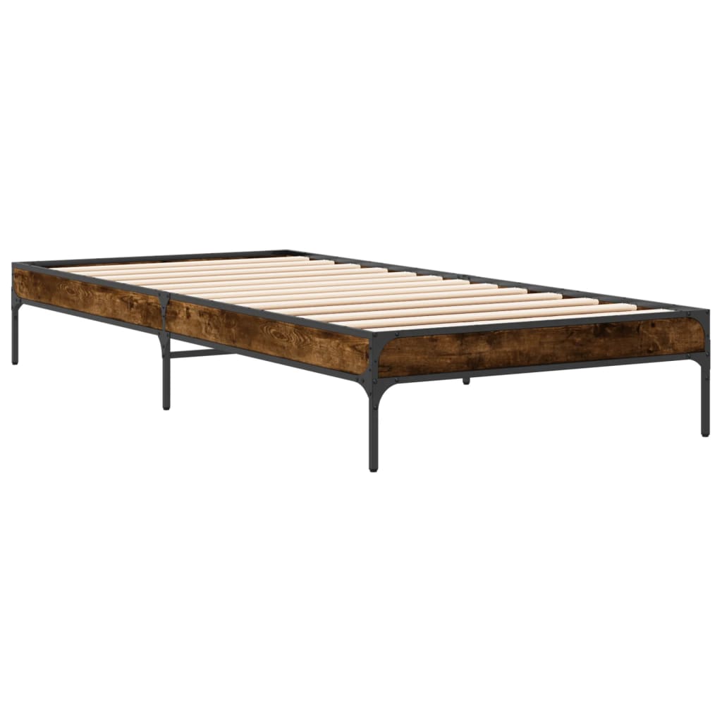 Bed frame smoked oak 100x200 cm wood material and metal