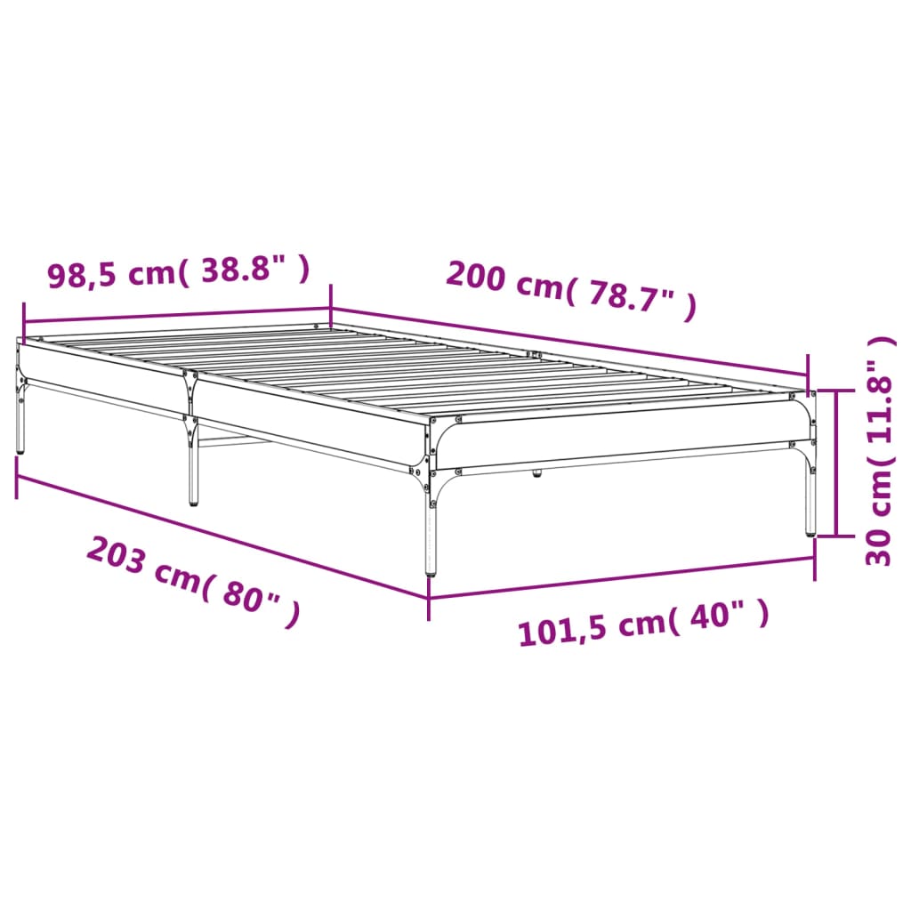 Bed frame smoked oak 100x200 cm wood material and metal