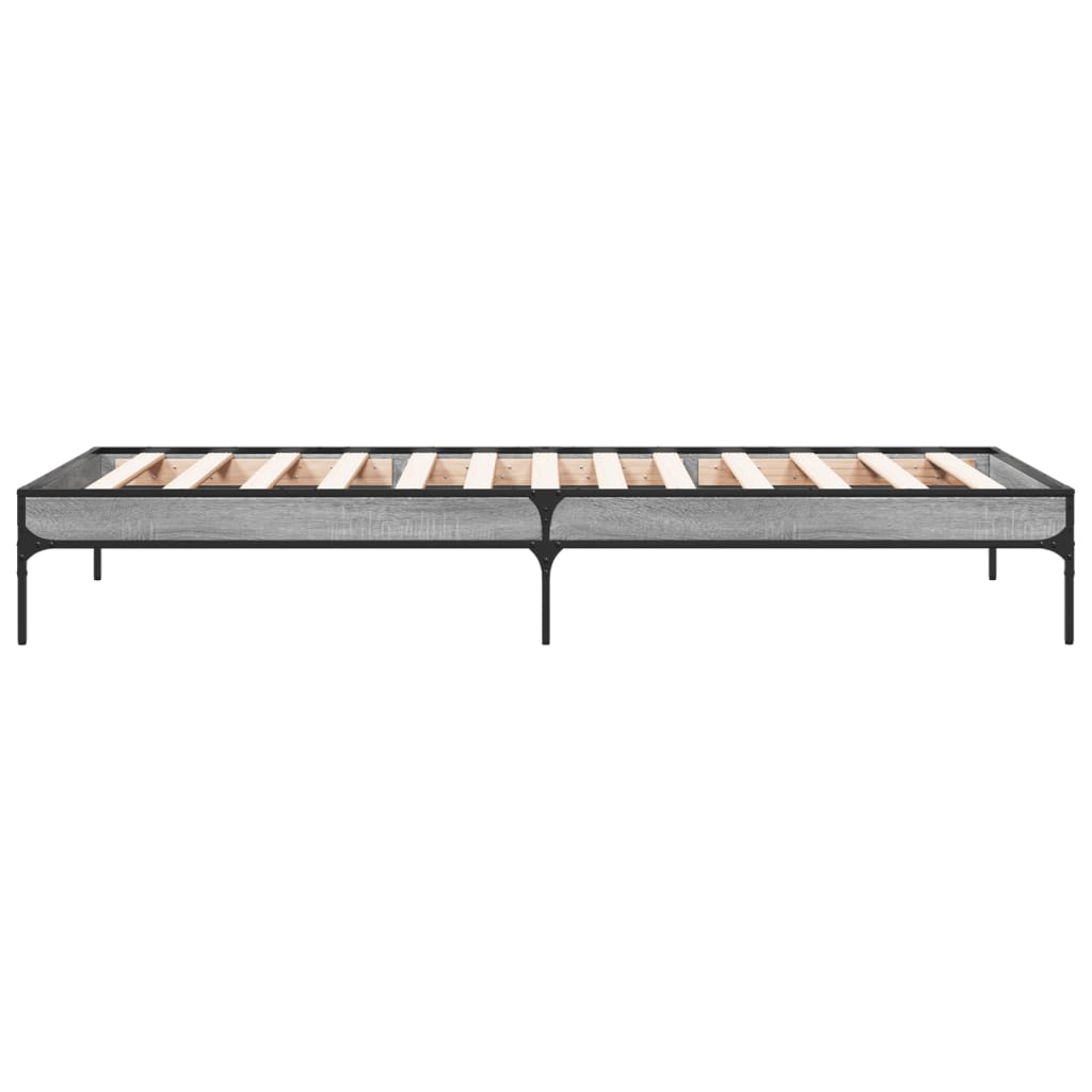 Bed frame Grey Sonoma 100x200 cm wood material and metal