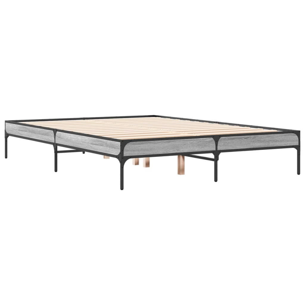 Bed frame Grey Sonoma 140x190 cm wood material and metal