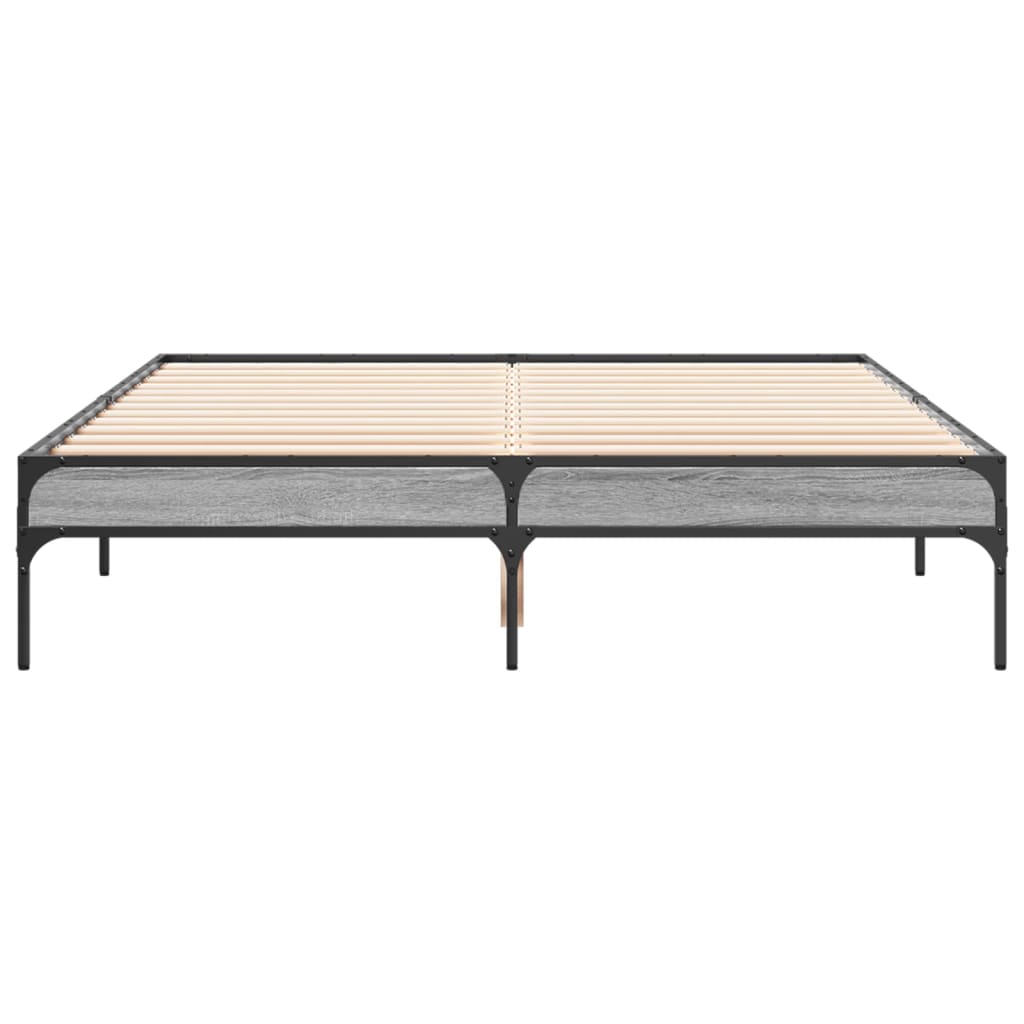Bed frame Grey Sonoma 135x190 cm wood material and metal