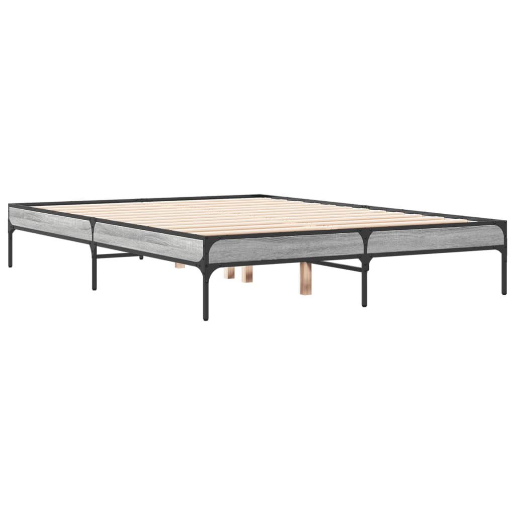 Bed frame Grey Sonoma 135x190 cm wood material and metal