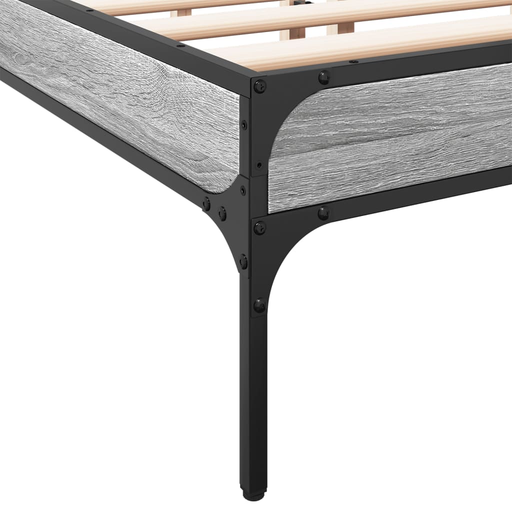 Bed frame Grey Sonoma 135x190 cm wood material and metal