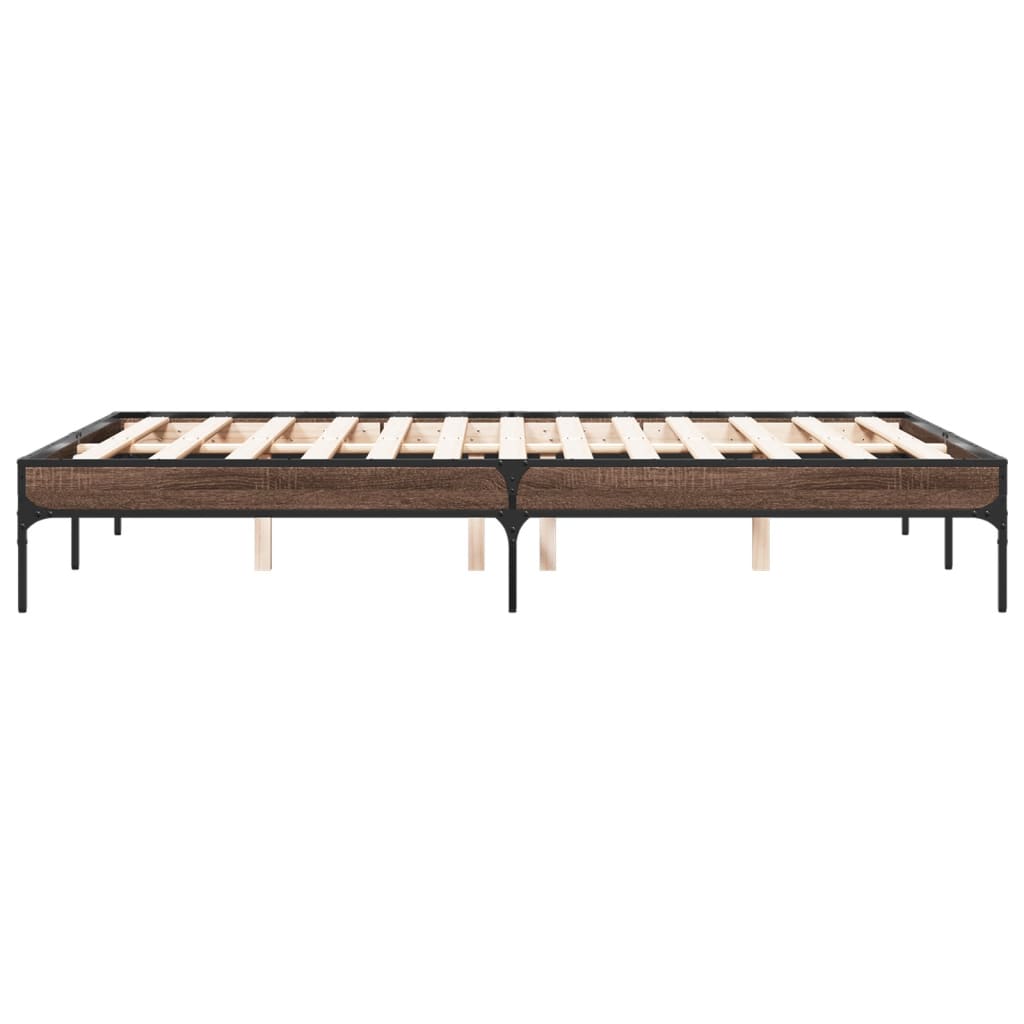 Bed frame brown oak look 135x190 cm wood material metal
