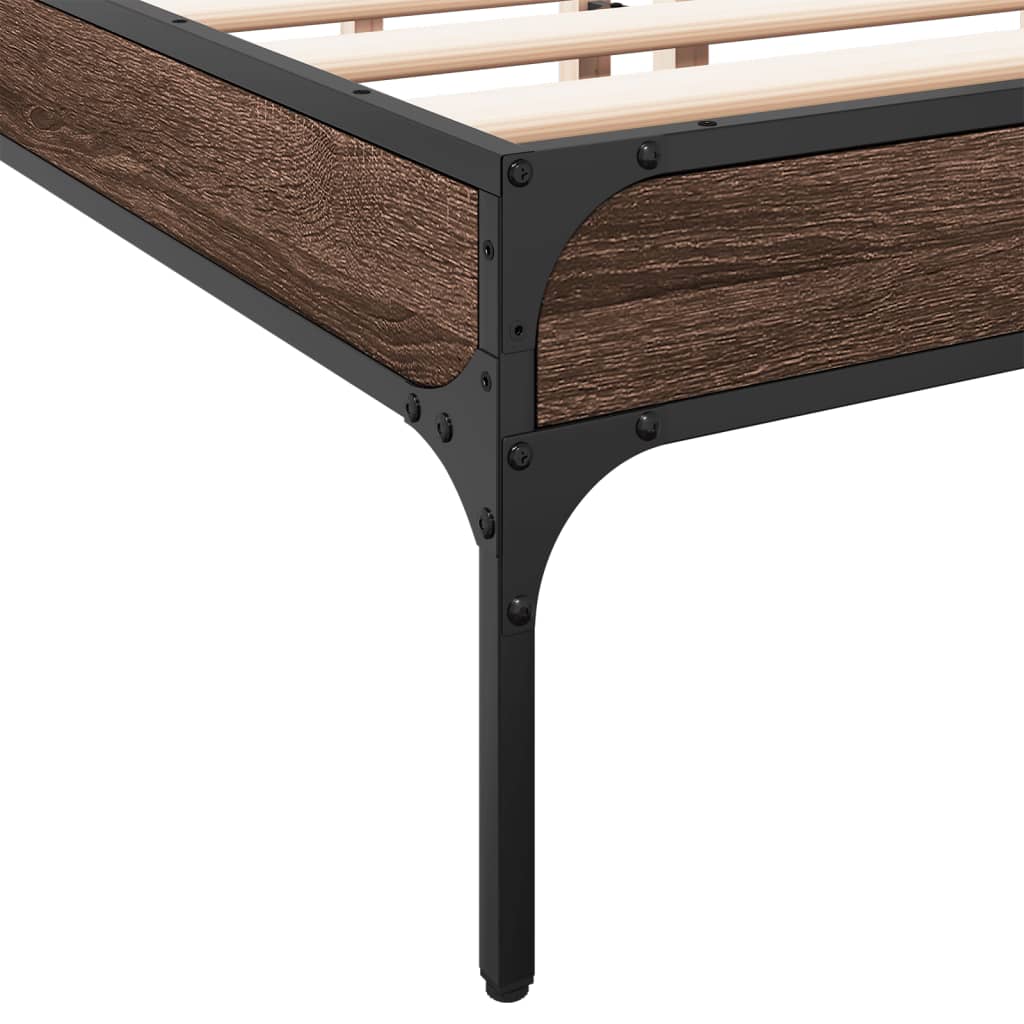 Bed frame brown oak look 135x190 cm wood material metal
