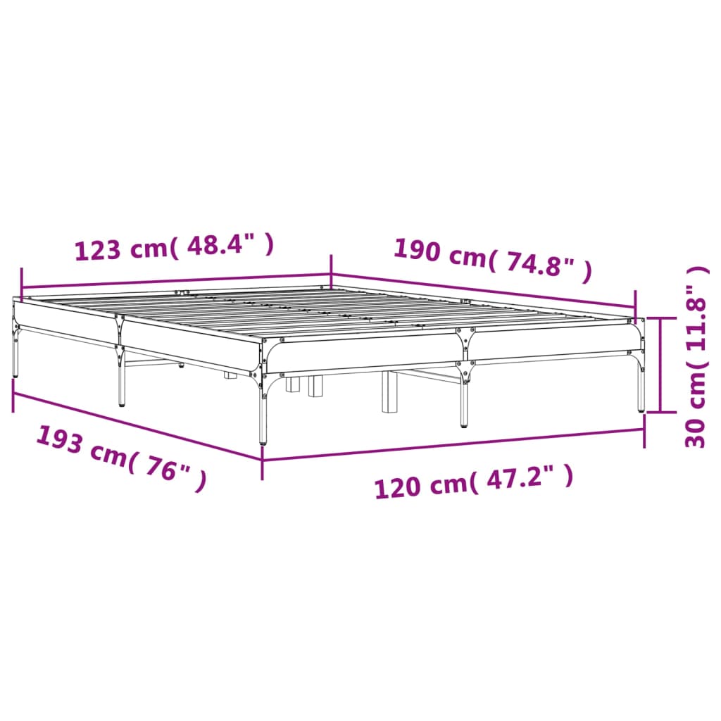 Bed frame smoked oak 120x190 cm wood material and metal