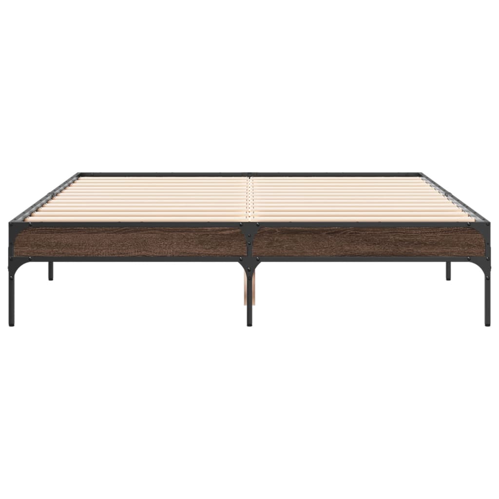 Bed frame brown oak look 120x190 cm wood material metal