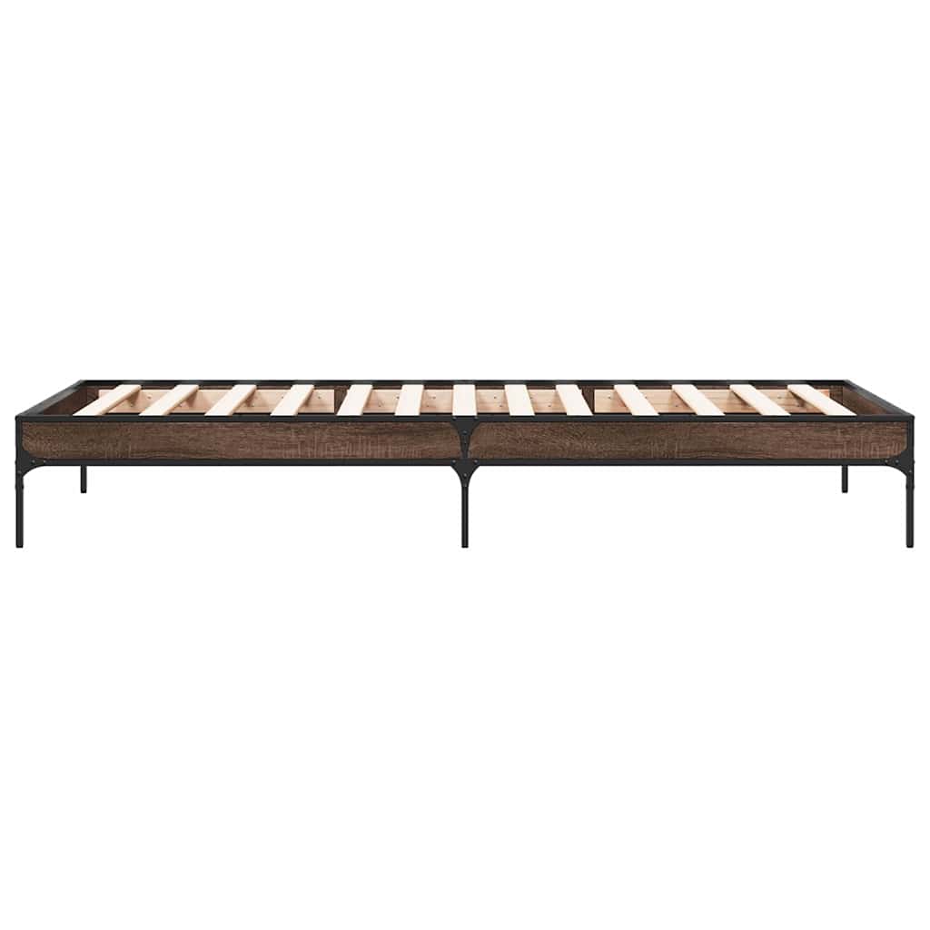 Bed frame brown oak look 75x190 cm wood material metal