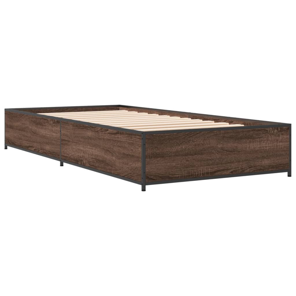 Bed frame brown oak look 100x200 cm wood material metal