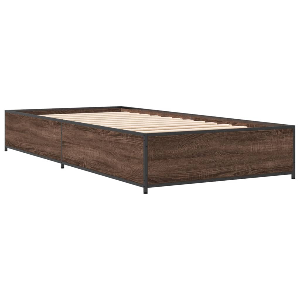 Bed frame brown oak look 90x200 cm wood material metal