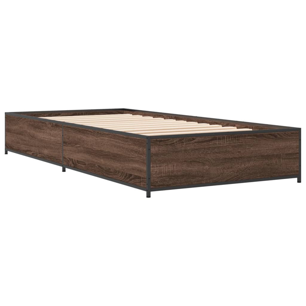 Bed frame brown oak look 90x190 cm wood material metal