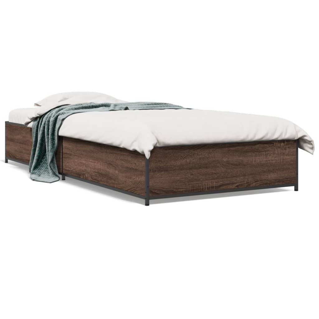 Bed frame brown oak look 75x190 cm wood material metal