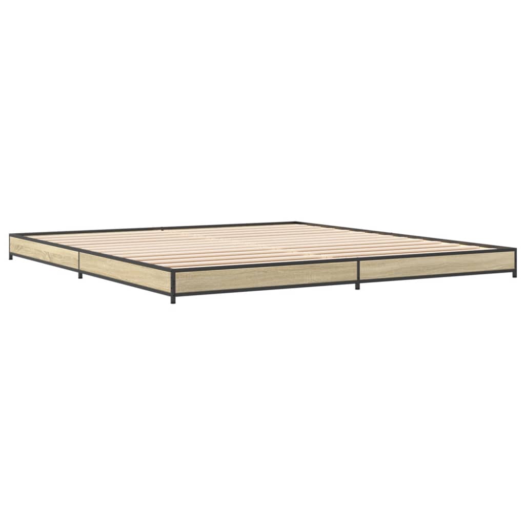 Bed frame Sonoma oak 200x200 cm wood material and metal
