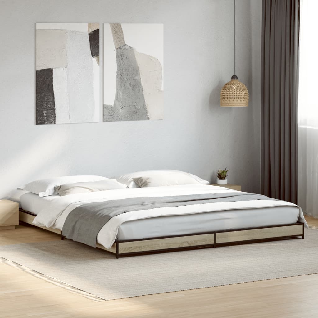 Bed frame Sonoma oak 200x200 cm wood material and metal