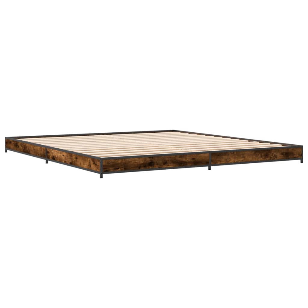 Bed frame smoked oak 200x200 cm wood material and metal