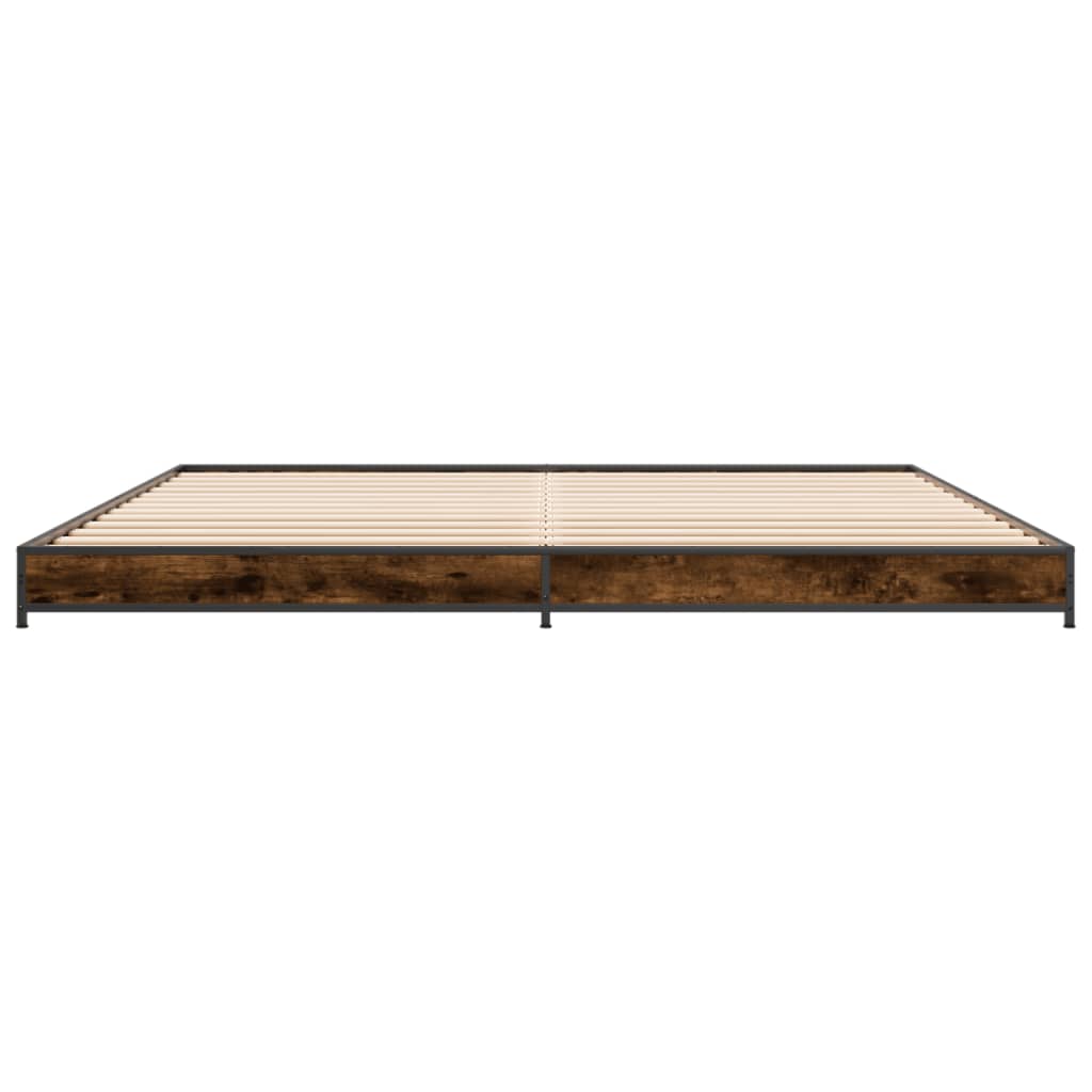 Bed frame smoked oak 200x200 cm wood material and metal