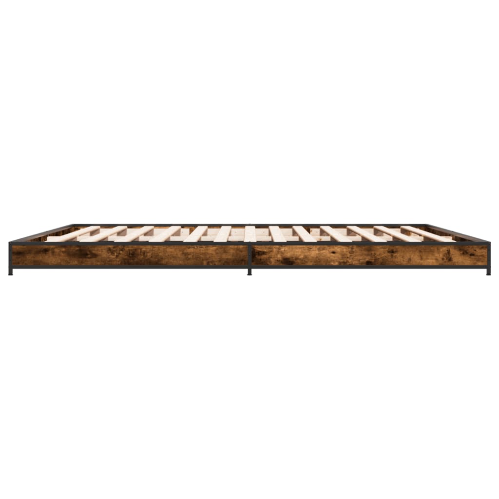 Bed frame smoked oak 200x200 cm wood material and metal