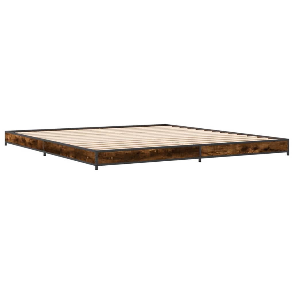 Bed frame smoked oak 200x200 cm wood material and metal