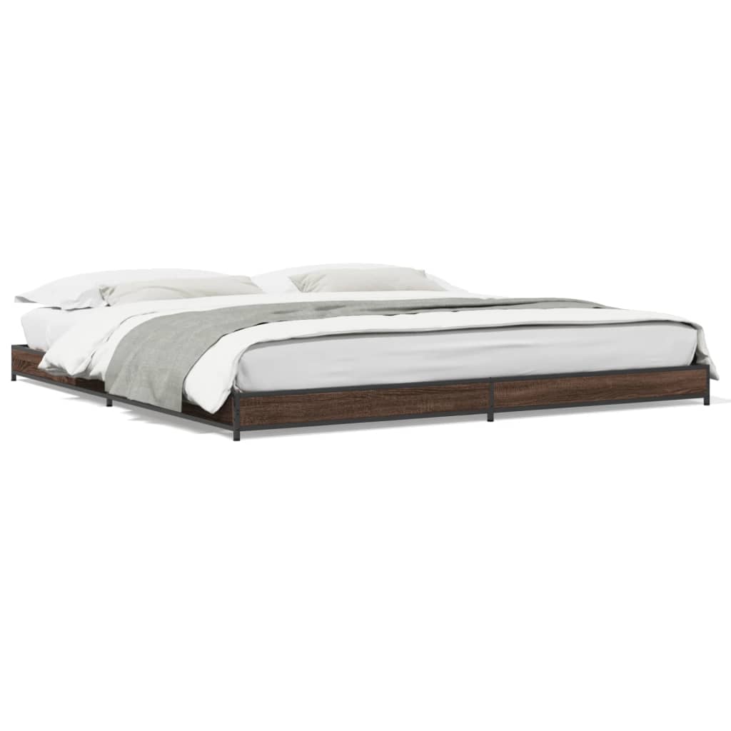 Bed frame brown oak look 200x200 cm wood material metal