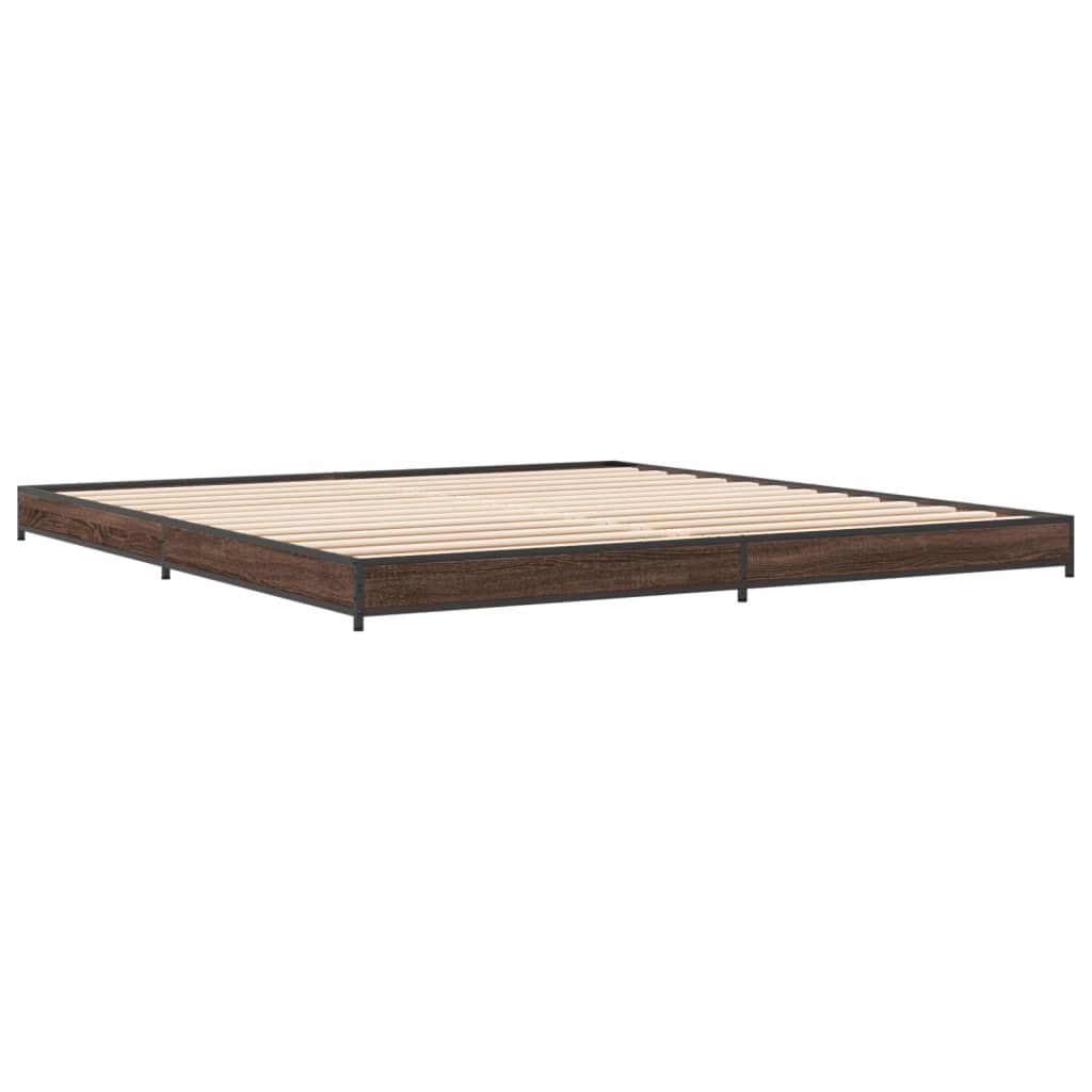 Bed frame brown oak look 200x200 cm wood material metal