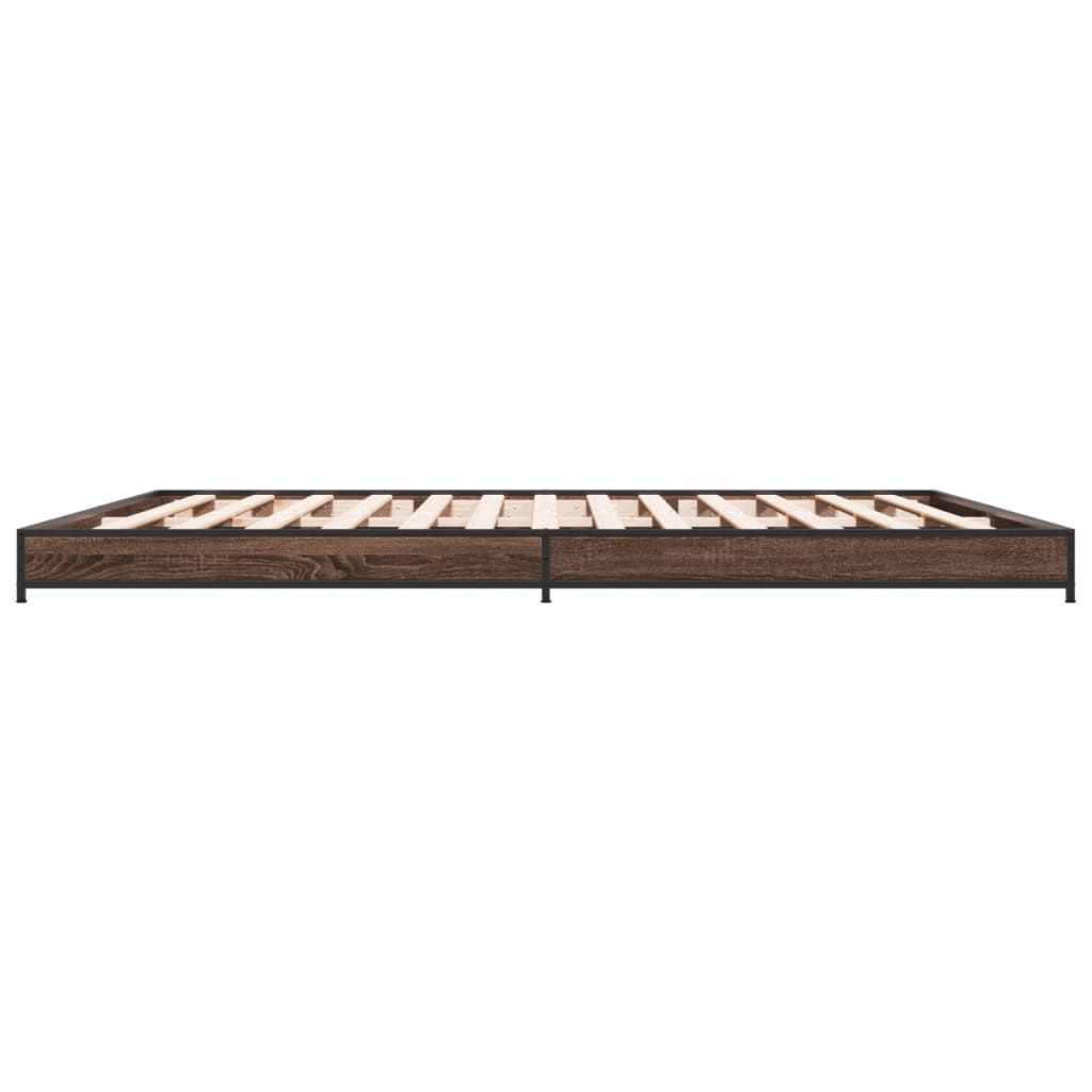 Bed frame brown oak look 200x200 cm wood material metal