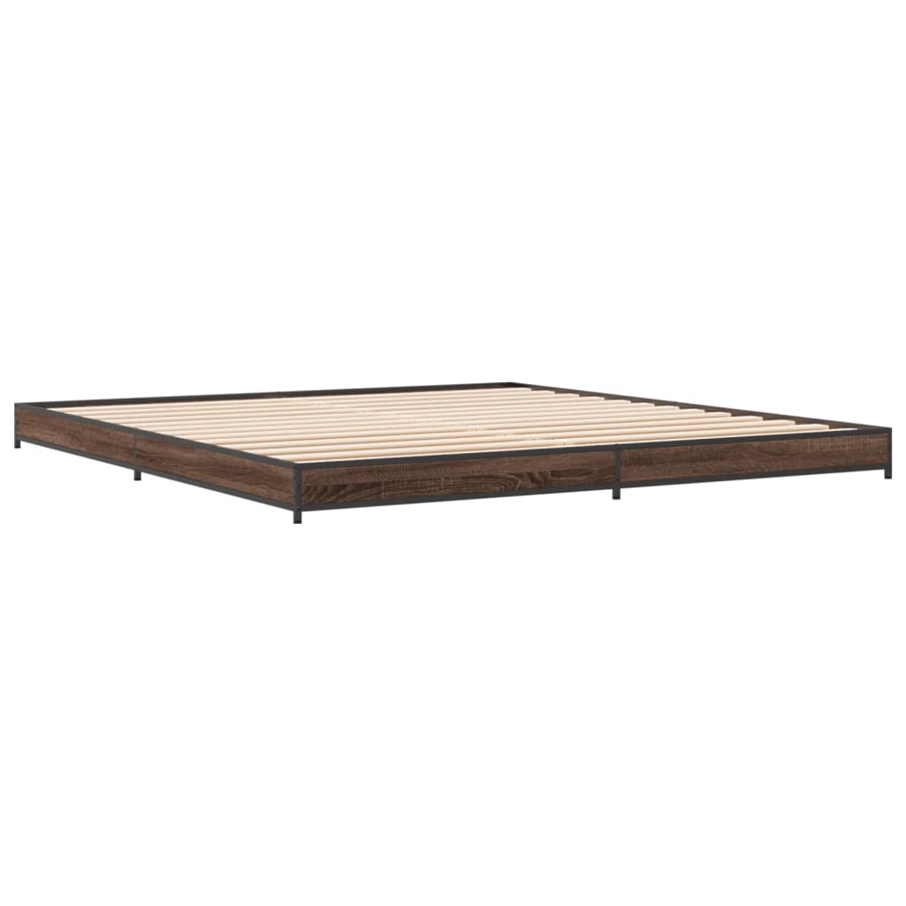 Bed frame brown oak look 200x200 cm wood material metal