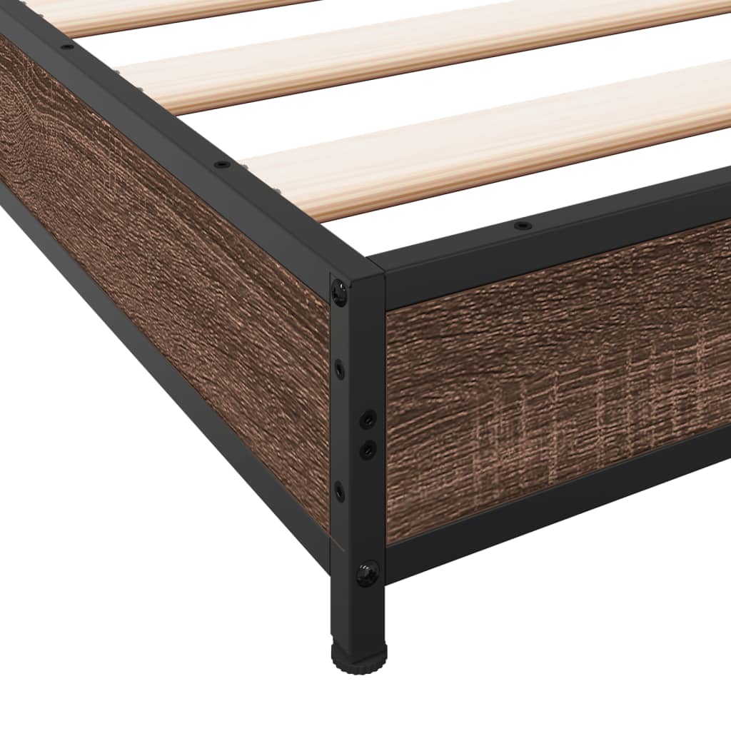 Bed frame brown oak look 200x200 cm wood material metal