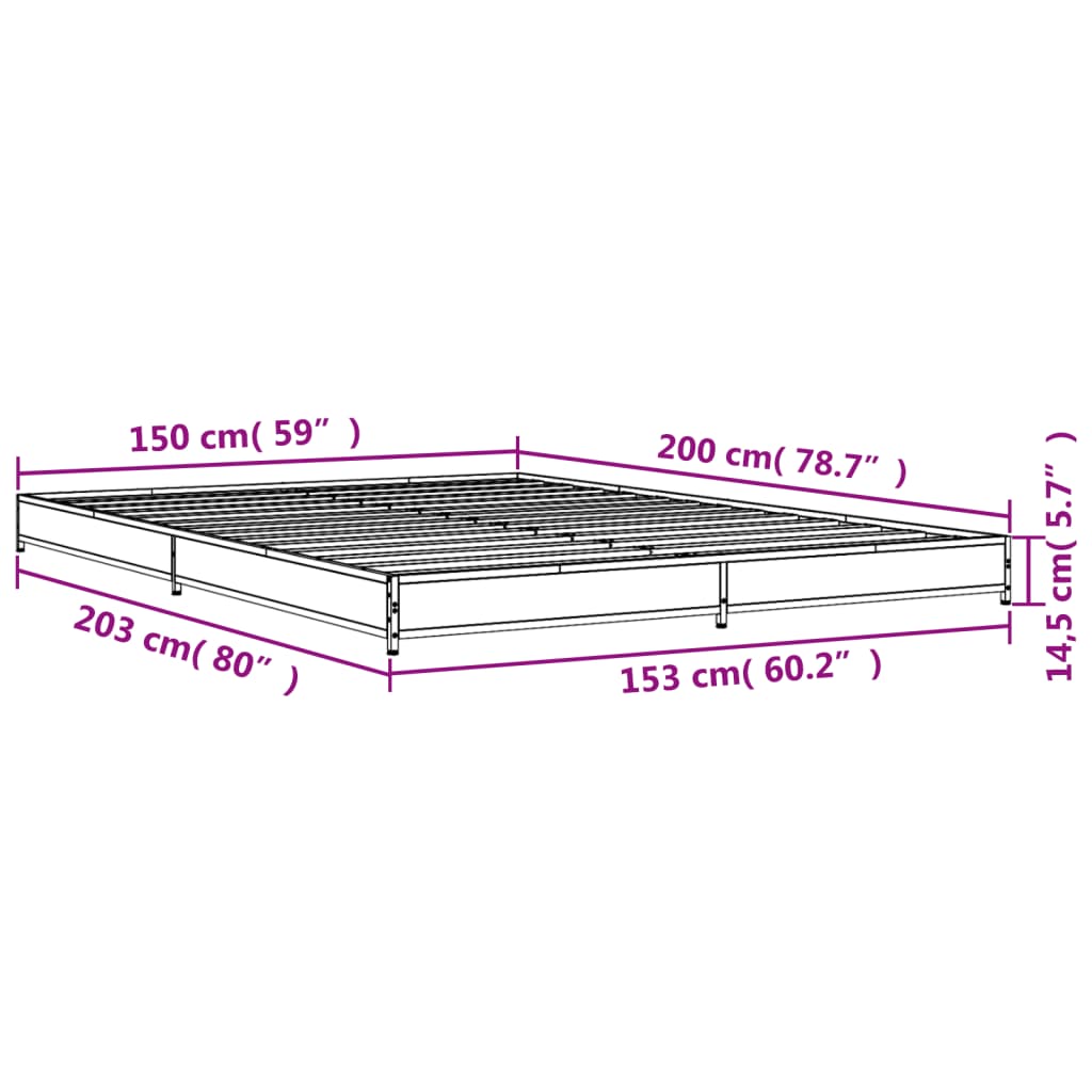 Bed frame Sonoma oak 150x200 cm wood material and metal