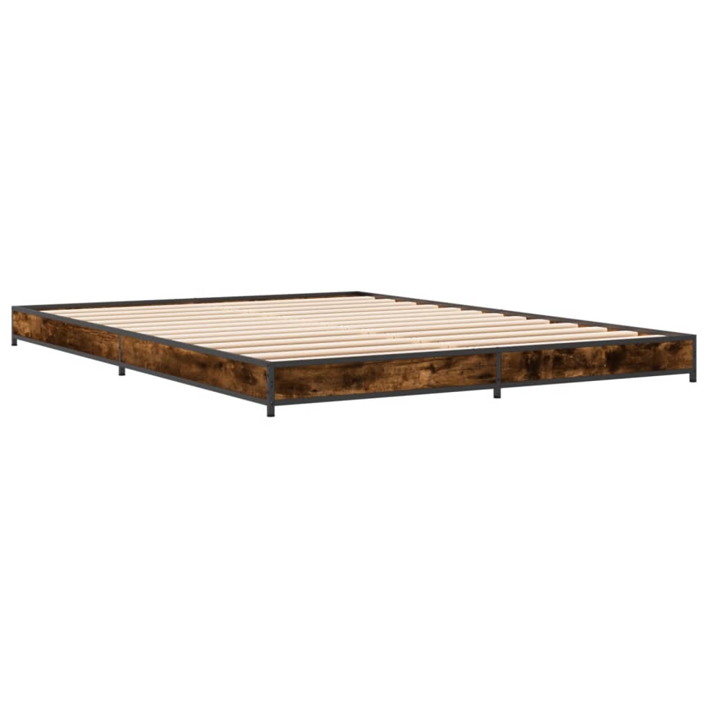 Bed frame smoked oak 150x200 cm wood material and metal